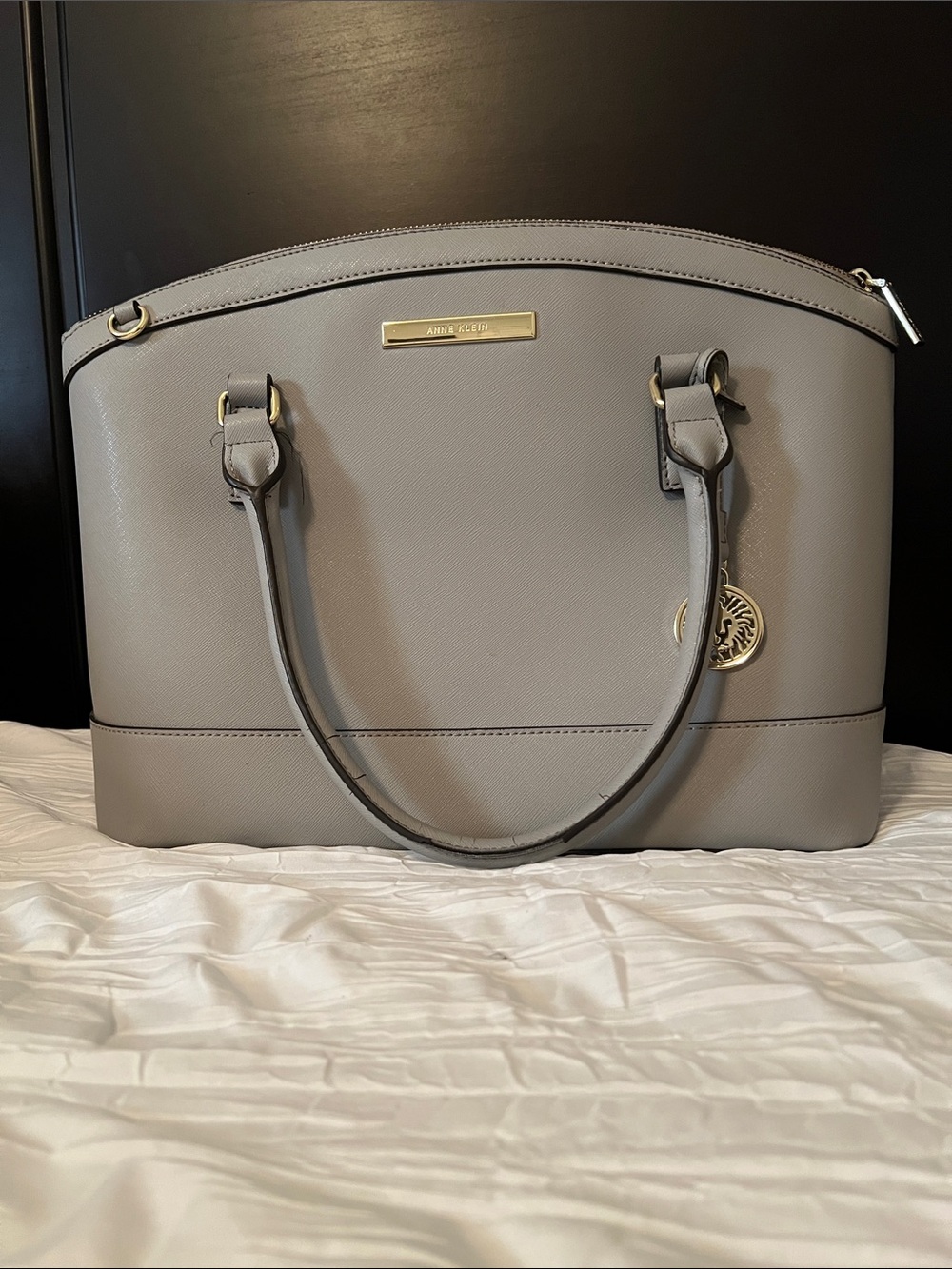 Anne Klein Light Gray Saffiano Dome Tote with Gold Hardware